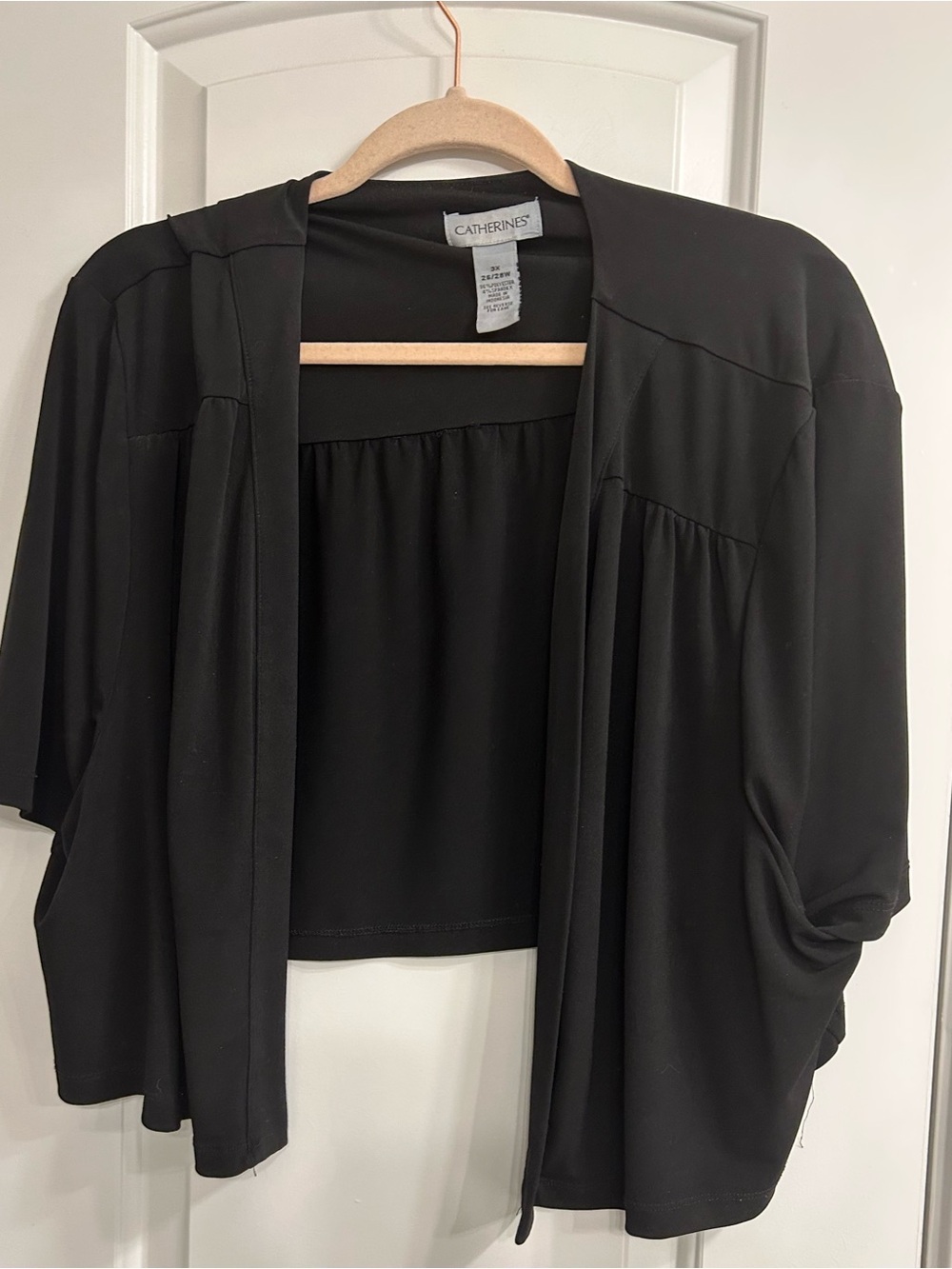 Catherines Black Open-Front Draped Cardigan